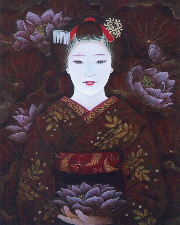 【即納通販】絵7622木ー芸者　舞妓　リトグラフ　　約71×65cm 石版画、リトグラフ